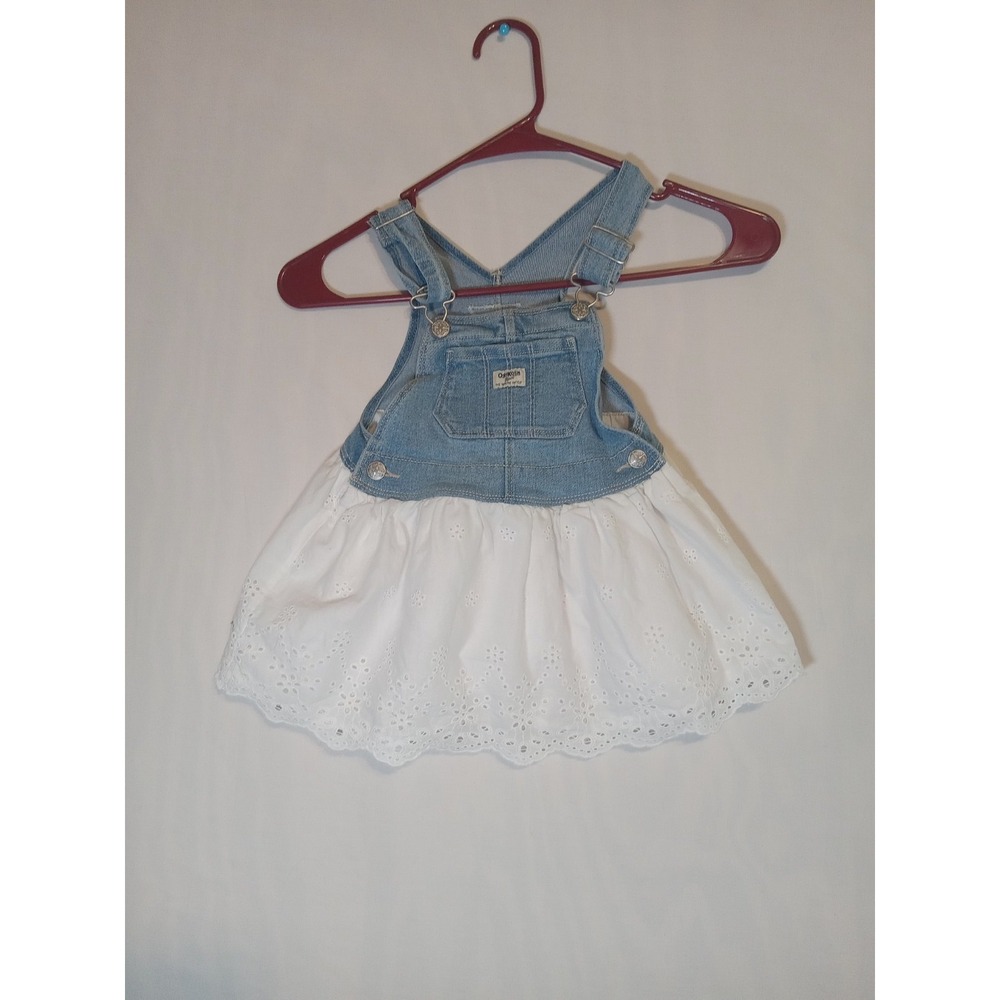 OshKosh B'gosh Girls 18 Months Denim White Eyelet Overall Dress
